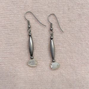Sterling silver and abalone 1.25 inch dangling earrings on french hooks